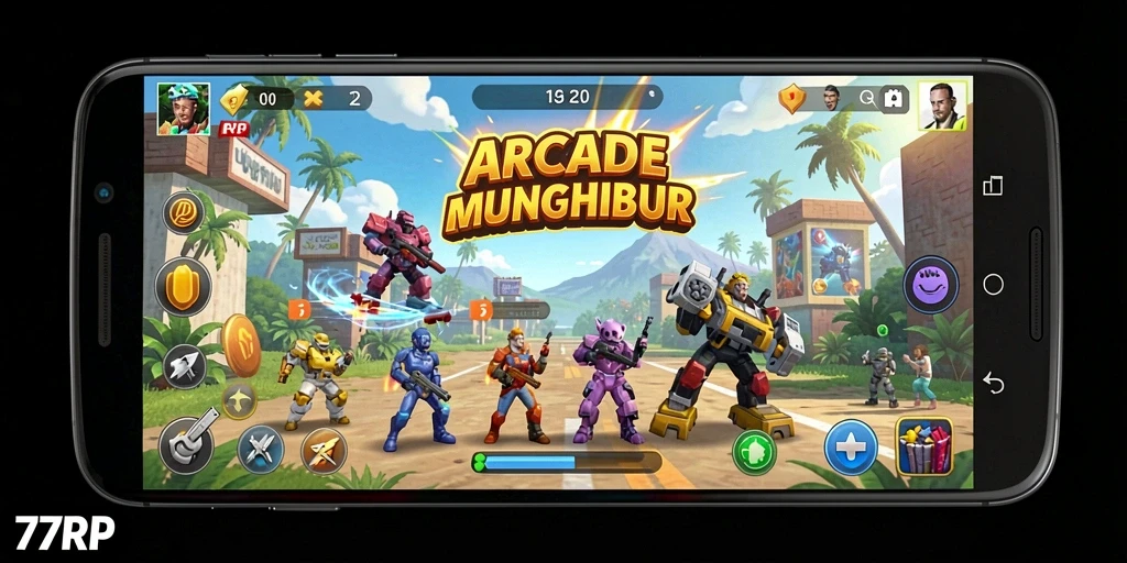 Screenshot gameplay 77RP yang menampilkan aksi seru di level Arcade.
