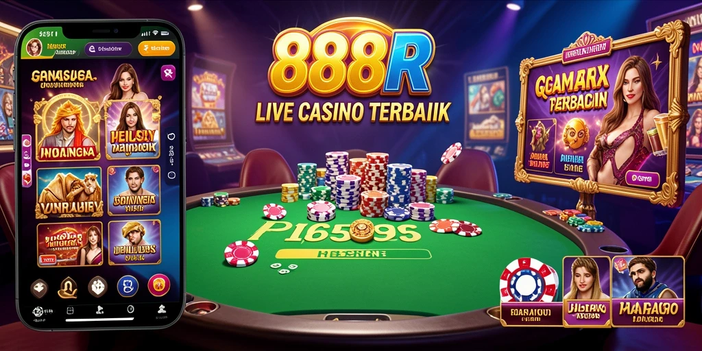 Screenshot menunjukkan gameplay Live Casino yang mendebarkan di 888R.