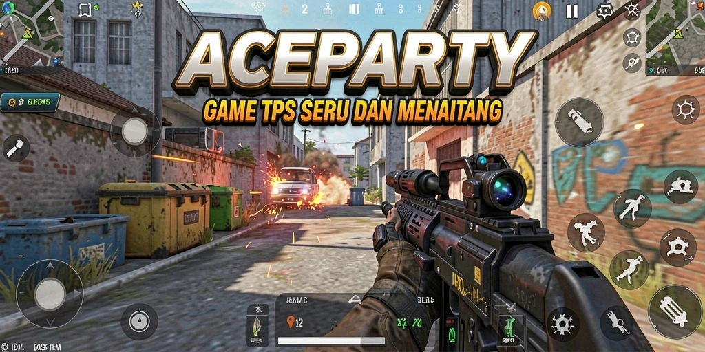 Screenshot gameplay ACEPARTY menampilkan aksi tembak-tembakan seru.