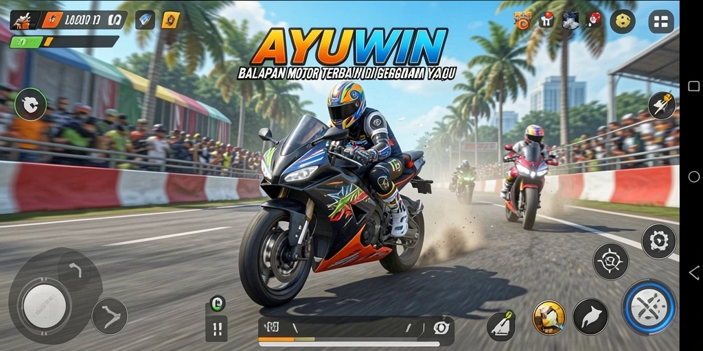 Gameplay AYUWIN yang mendebarkan dalam balapan motor.