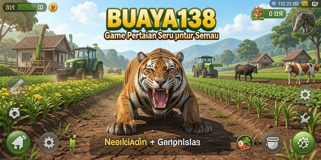Screenshot utama BUAYA138 menampilkan pesona ladang pertanian yang hijau dan cerah.