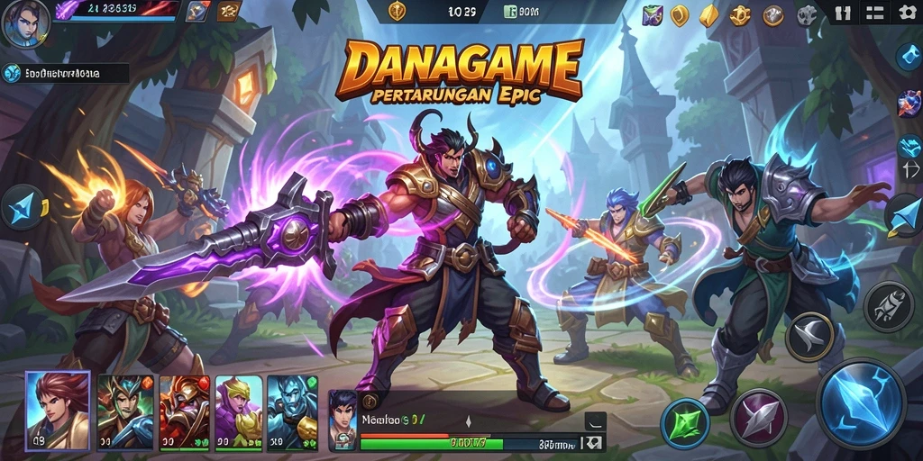 Tangkapan layar gameplay permainan MOBA yang penuh aksi.