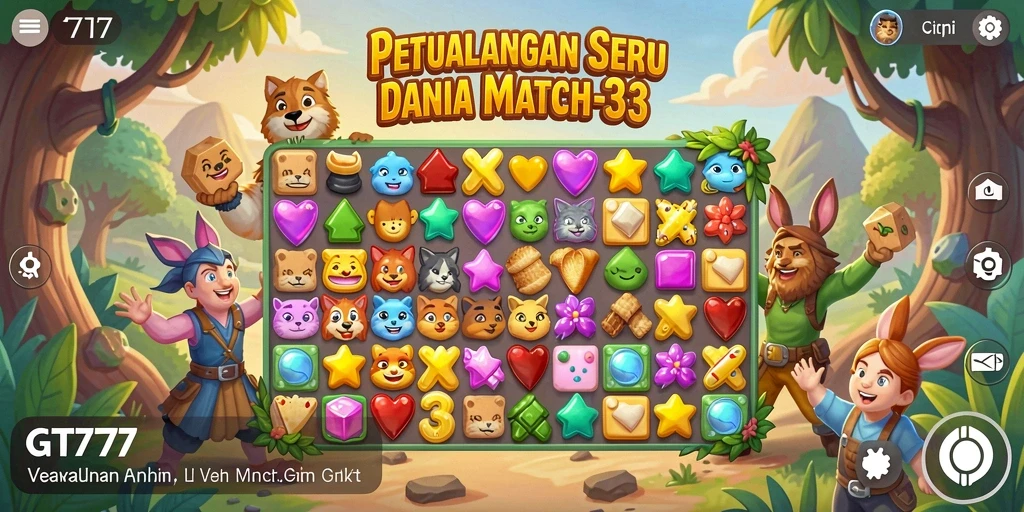 Tampilan menarik gameplay GT777 dengan tantangan Match-3 seru.