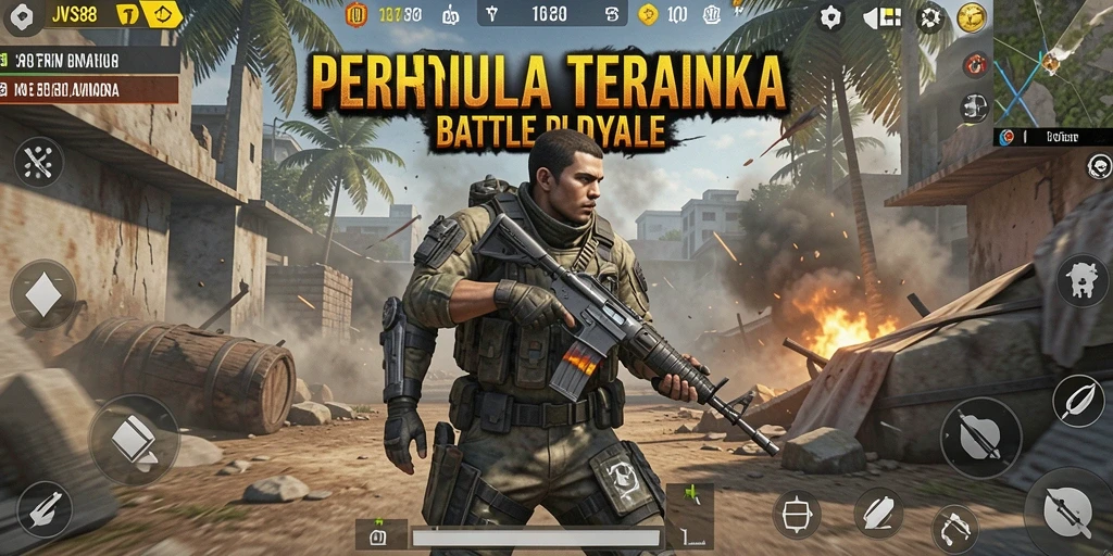 Gambaran gameplay seru dalam JVS88, pertarungan mendebarkan di arena Battle Royale.