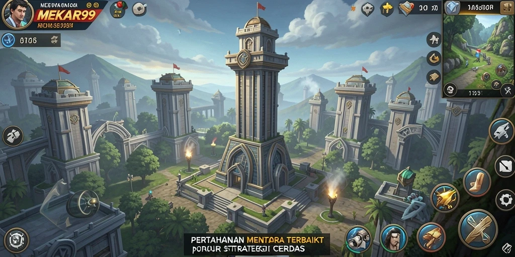 Screenshot MEKAR99 menampilkan aksi menara bertahan yang mendebarkan.