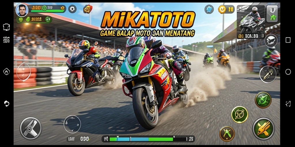 Tampilan gameplay seru dari MIKATOTO dengan balapan motor yang menegangkan.