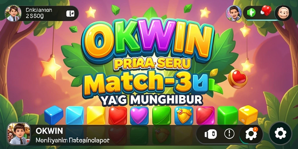 Screenshot utama OKWIN menampilkan gameplay Match-3 yang seru dan menantang.