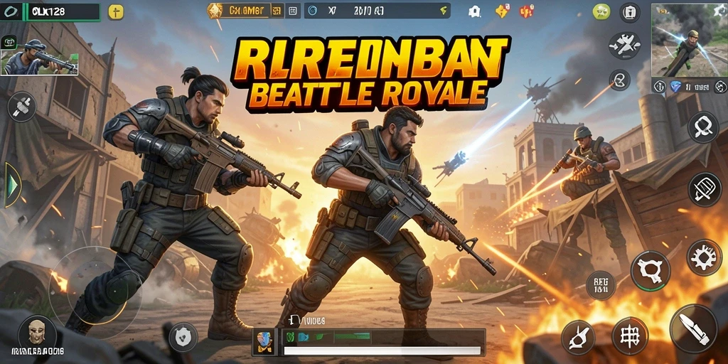 Screenshot gameplay OLX128 menampilkan momen pertempuran seru di arena Battle Royale.