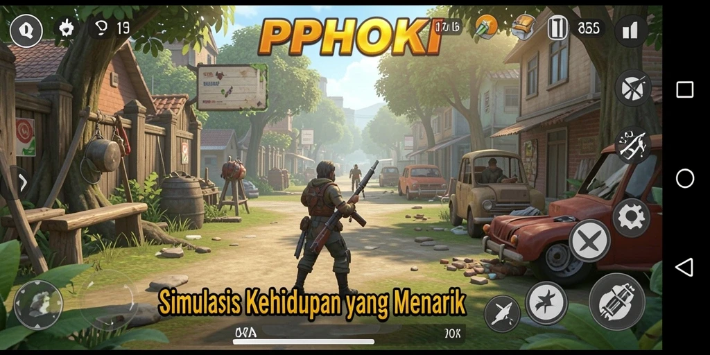 Tampak gameplay PPHOKI dengan karakter dan lingkungan yang penuh warna.
