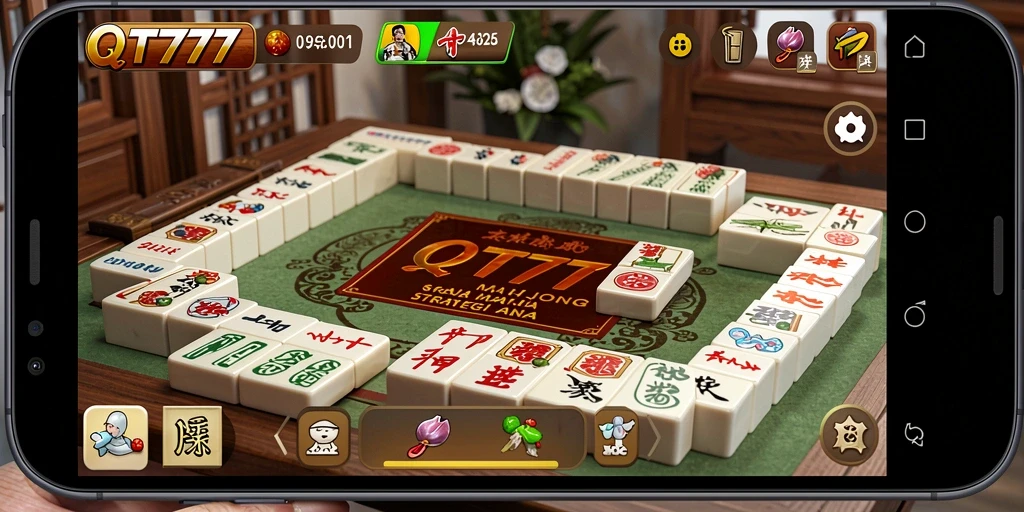 Screenshot utama QT777 menunjukkan gameplay Mahjong yang menarik dan interaktif.