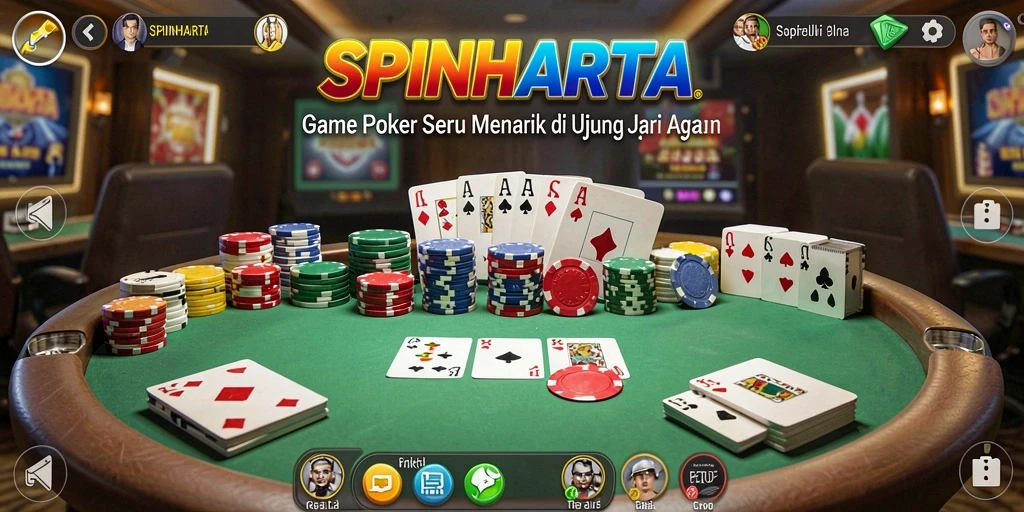 Tampilan menarik dari gameplay SPINHARTA yang penuh strategi Poker.