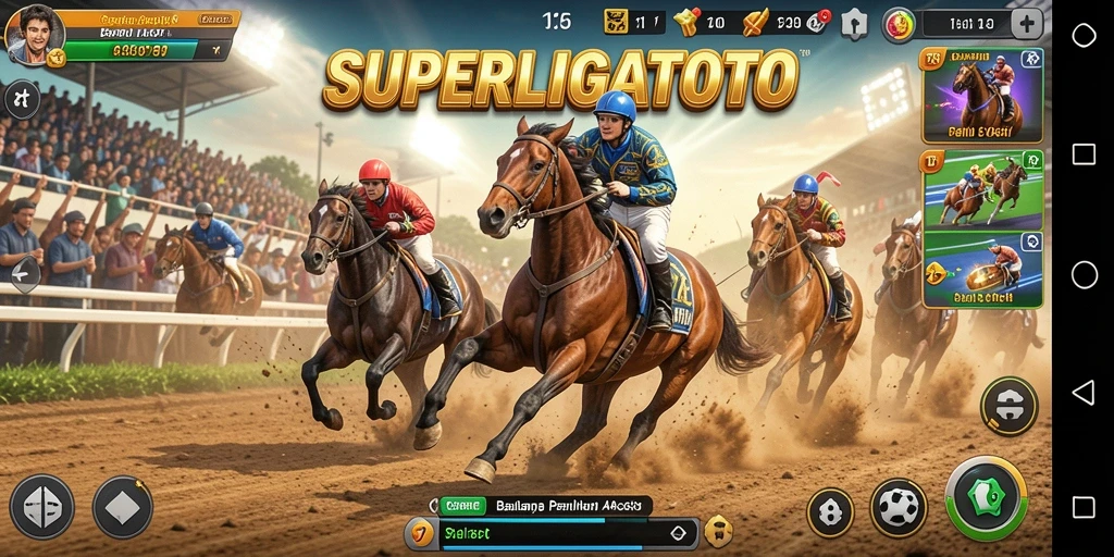 Tampilan mendebarkan dari gameplay SUPERLIGATOTO saat balapan.