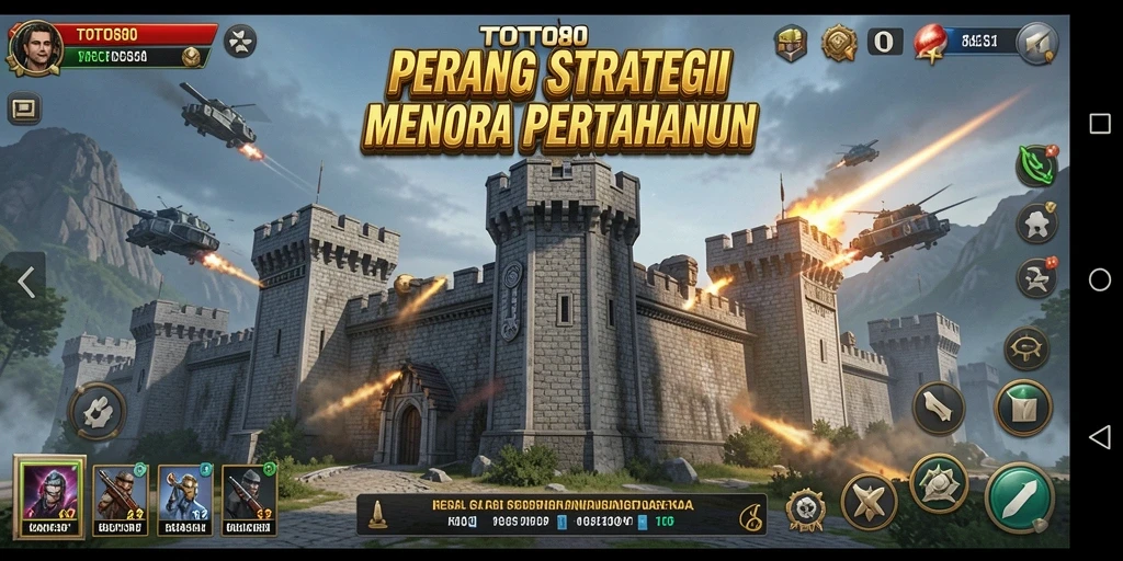 Tampilan menara dan serangan musuh dalam gameplay TOTO80.